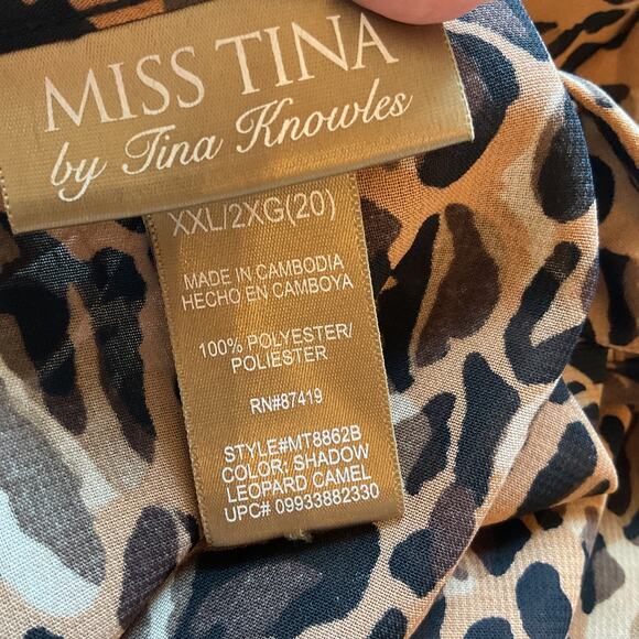 Miss Tina Animal Print Ruffled Long Sleeve Work/Party Semi Sheer Top Plus 2X - Picture 6 of 9